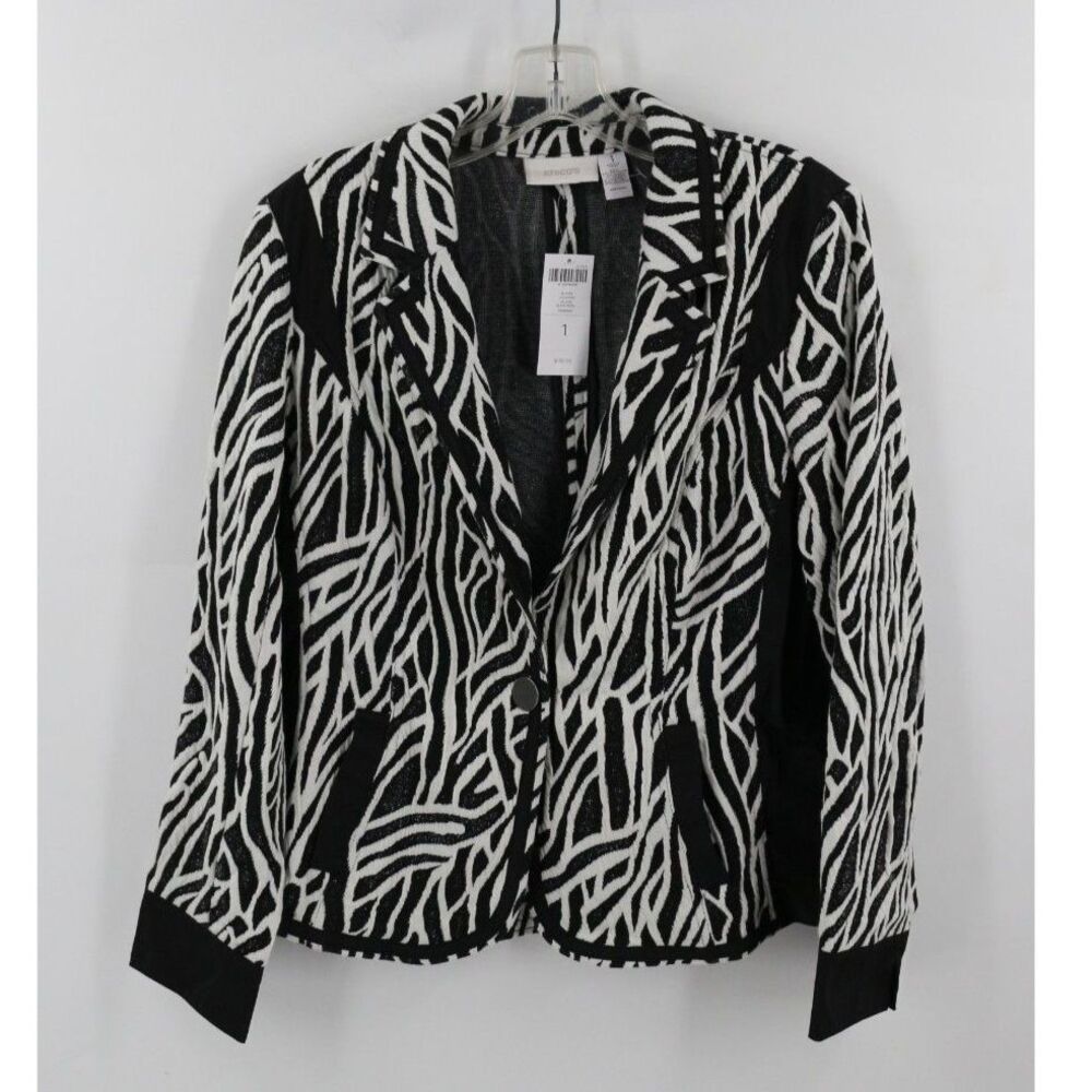 Chicos Womens Jacquard Blazer Black and White Size 1 US 8/10 Zebra Print NWT